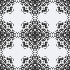vector pattern with floral elements. Geometric ornament for wallpapers and backgrounds. Black and white pattern.