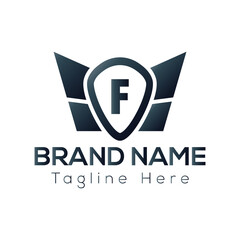 Wing Logo On Letter F Template. Wing On F Letter, Initial Wing Sign Concept Template	
