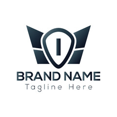 Wing Logo On Letter I Template. Wing On I Letter, Initial Wing Sign Concept Template	
