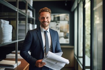 Fototapeta premium A man in a suit and tie holding a newspaper