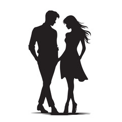 Beautiful Couple Silhouette: Silhouette Connection in Twilight - Black Vector Husband Wife Silhouette - Love Silhouette
