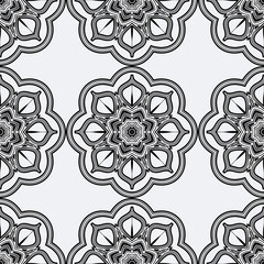 Seamless background with light pattern in baroque style. Vector retro illustration. Islam, Arabic, Indian, ottoman motifs.