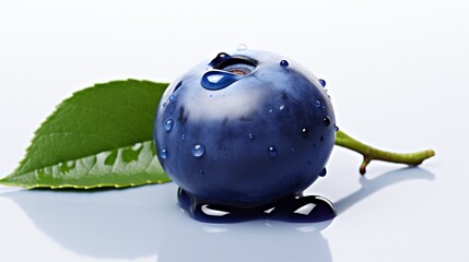 A vibrant blueberry, its deep blue hue capturing attention, isolated against a crisp white scene.