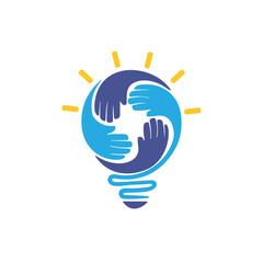 Lightbulb and hands vector logo design template.