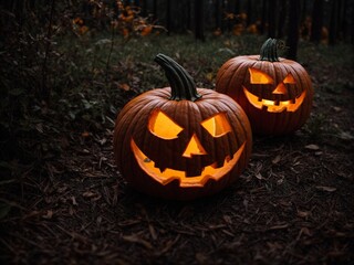 Obraz premium Halloween pumpkin forrest background