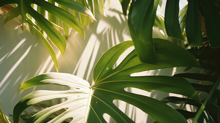 Minimalistic magic of a sunlit monstera leaf, embodying the spirit of the tropical forest.