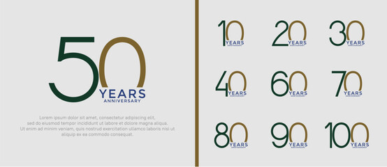 set of anniversary logo black and brown color on white background for celebration moment - obrazy, fototapety, plakaty