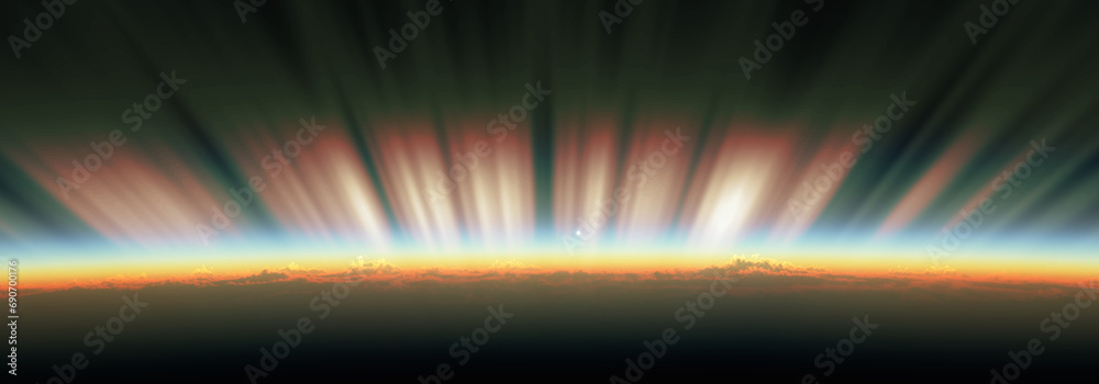 Sticker sunrise from space aurora, 3d rendering