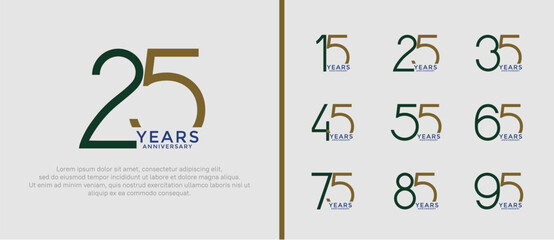 set of anniversary logo black and brown color on white background for celebration moment