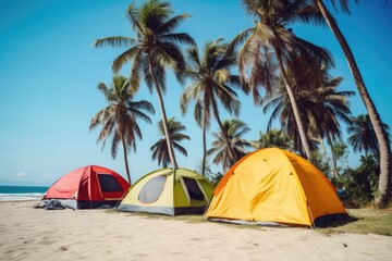 A group of tents sitting on top of a sandy beach