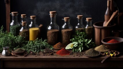 A Table of Spice Bottles