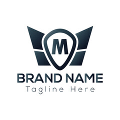 Wing Logo On Letter M Template. Wing On M Letter, Initial Wing Sign Concept Template	