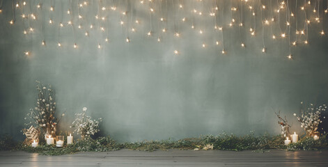 Pendant lights on a wall with space for text