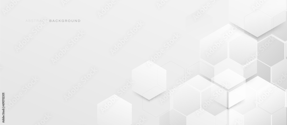 Aufkleber Modern abstract white hexagonal background. Minimal trendy clean geometry banner. Futuristic digital high-technology concept. Vector illustration