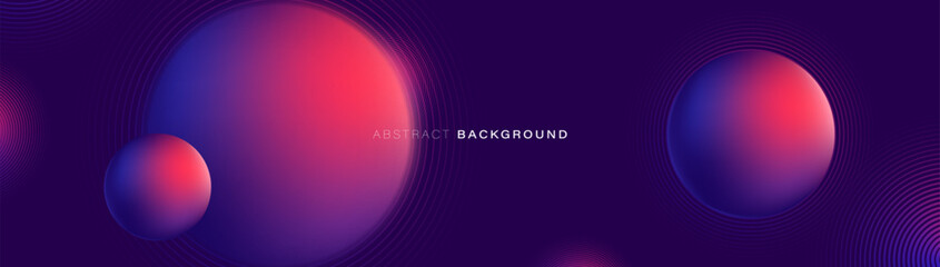 Abstract space, planets and galaxy background. Trendy purple and pink minimal circle geometry banner - obrazy, fototapety, plakaty