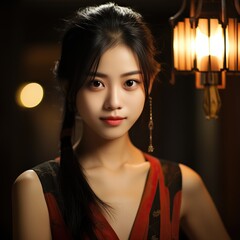 Fototapeta premium Portrait of thai china adult beautiful girl relax and smile