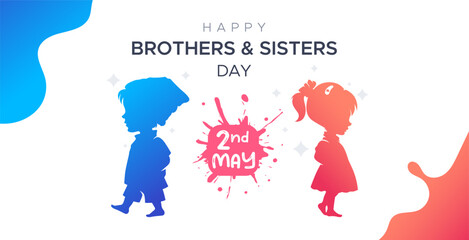 Design for celebration of brothers and sisters day, May 2nd. celebration of brothers and sisters day modern minimalist design. featuring silhouettes of boys and girls. silhouette of little boy