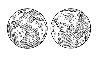 Earth planet globe. Vector black vintage engraving illustration - obrazy, fototapety, plakaty