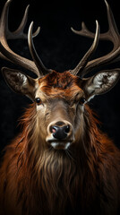 Red deer portrait on black background. generative ai