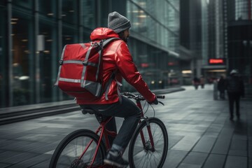 A man riding a bike down a city street