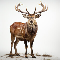 Red deer stag in front of a white background. generative ai