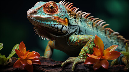 A beautiful lizard is on a tree. reptile, reptiles, chameleon, macro, animal. generative ai