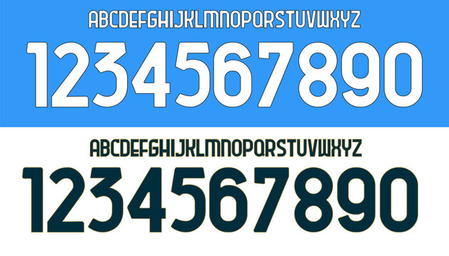 font vector team 2023 - 2024 kit sport style font. Napoli home-away football style font. italy league. sports style letters and numbers for soccer team