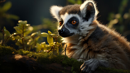 Ring-tailed lemur on branch. closeup of ring-tailed lemur, Lemur catta sitting on tree generative ai - obrazy, fototapety, plakaty