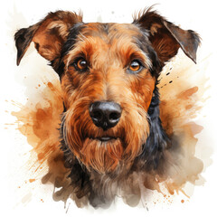 watercolor Airedale Terrier clipart, Generative Ai