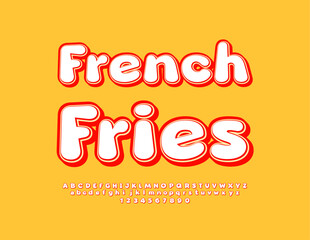 Vector bright sign French Fries. Retro style Font. Creative Alphabet Letters, Numbers and Symbols.