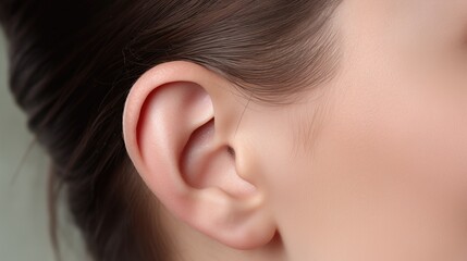 Close-up of the ear. A woman's ear - obrazy, fototapety, plakaty