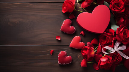 red rose petals on wooden background
