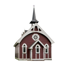 Cutout of an isolated small community town village old wooden church exterior with the transparent...