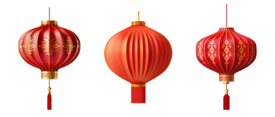 Red Chinese lantern set isolated on transparent background.
