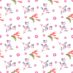 Vector seamless floral pattern on a white background small pink flowers