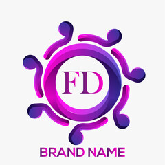 FD logo. Letter FD purple Logo. FD letter logo creative design with vector graphic, FD simple and modern logo. FD letter logo design. FD Logo with 3D purple Template