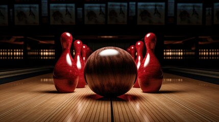 artistry of bowling with an isolated pin set. Perfect for marketing bowling alleys, sports events, or any creative project emphasizing precision, skill, and the thrill of striking success - obrazy, fototapety, plakaty