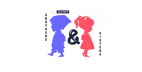 Design for celebration of brothers and sisters day, May 2nd. celebration of brothers and sisters day modern minimalist design. featuring silhouettes of boys and girls. silhouette of little boy