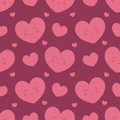 Cute vector pattern with kawaii hearts romantic. Can be used for Valentine's Day gift wrapping, for wedding decoration