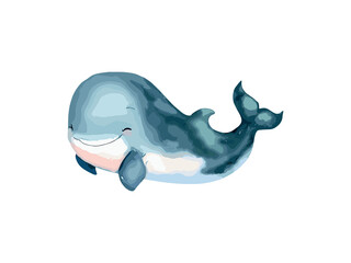 Watercolor Blue Whale with Underwater Seascape Vector Illustration Clipart