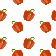 Seamless pattern with red peppers on white background, bell pepper, paprika.