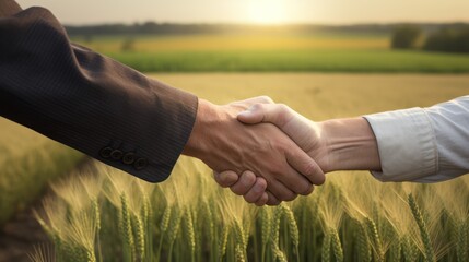 closeup men's handshaking with hydroponic farm background