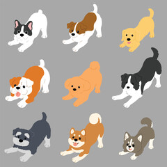 Simple and cute illustrations of adorable dogs being playful flat colored
