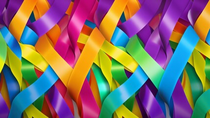 LGBT background. LGBT+ ribbons in rainbow colors. Diversity and equal rights.  - obrazy, fototapety, plakaty