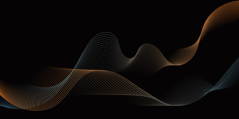 Dark abstract curve and wavy background with gradient color .Technology digital Waves background banner ,concept, motio Elegant abstract wave for art projects, cards, business, posters. 