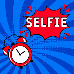 Selfie. Comic book explosion with text -  Selfie. Vector bright cartoon illustration in retro pop art style. Can be used for business, marketing and advertising.  Banner flyer pop