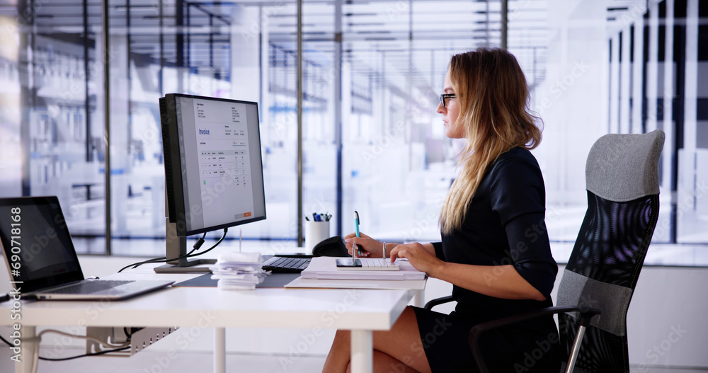 Aufkleber Online Taxes And Invoice Using Computer