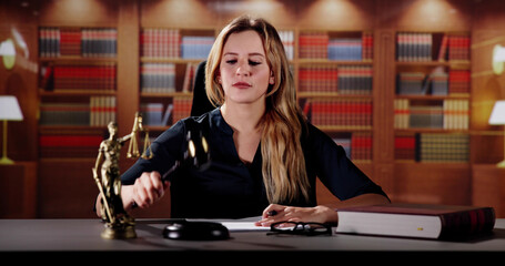 Litigation Jurist Decision. Lawyer Striking Gavel