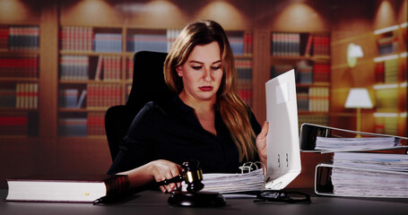 Midsection Of Female Lawyer Carrying Stack Of Ring Binders