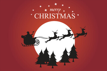 Santa Claus flies in a sleigh with reindeer over the city. Christmas silhouette. Template for laser or paper cutting, printing on T-shirts, mugs. Vector illustration.